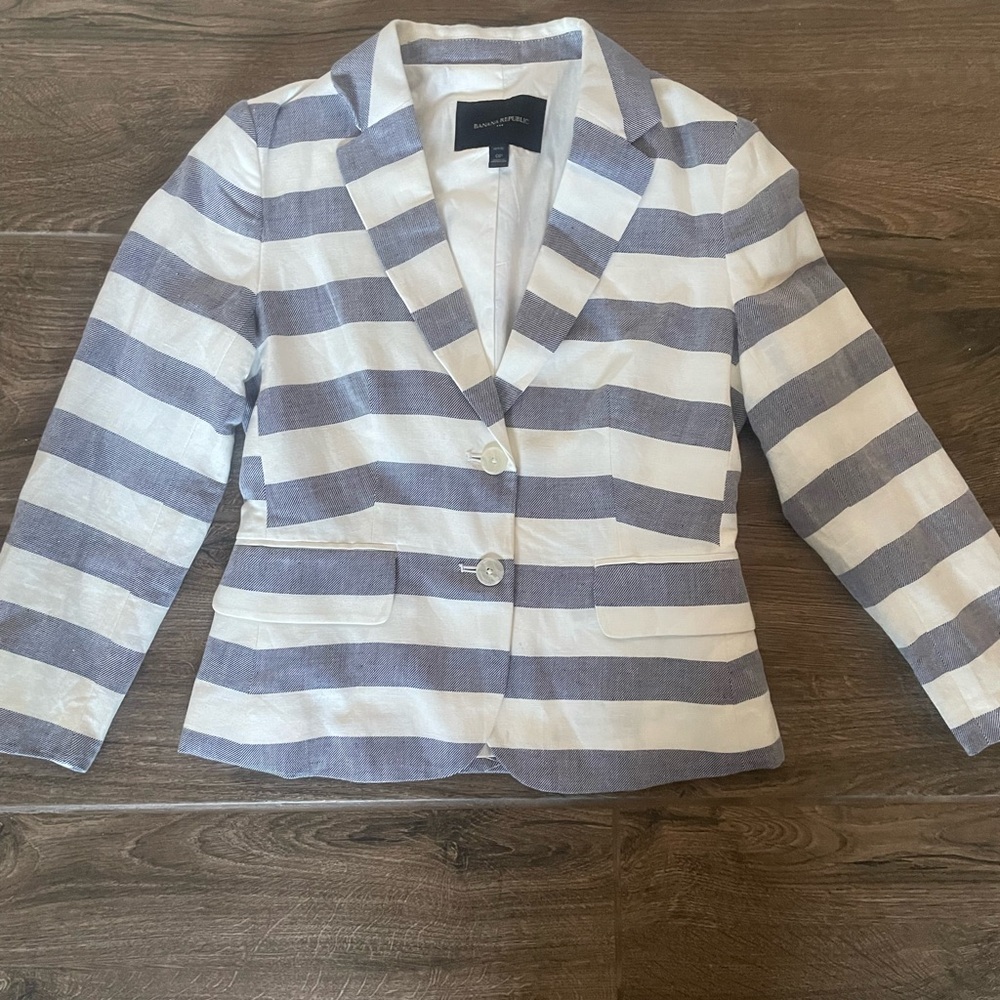 Banana Republic Blue and White Striped Blazer